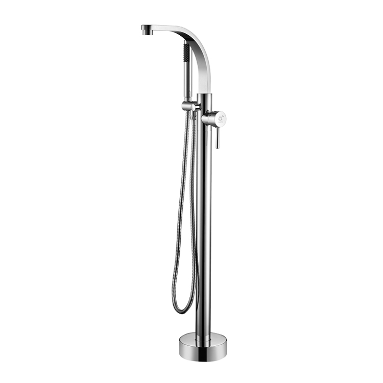 Single Handle Freestanding Floor Mount Tub Faucet Bathtub Filler with Hand Shower in Chrome