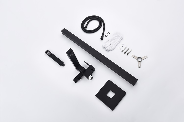 High Quality Brass Matt Matte Black Finish Floor Free Stand Freestanding Bathtub Faucet With Handshower