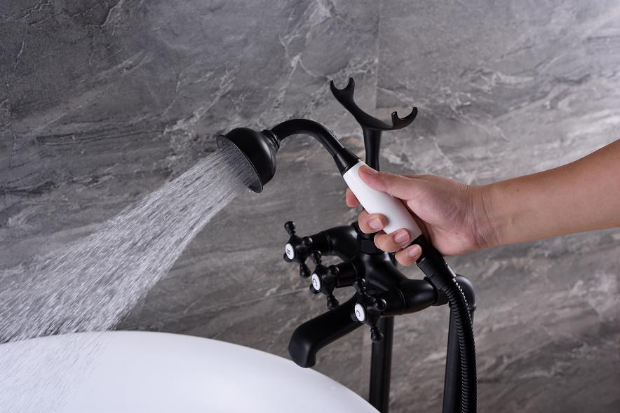 Black Wall Mounted Rainfall Shower Faucet Brass Hand Shower Mixer Set