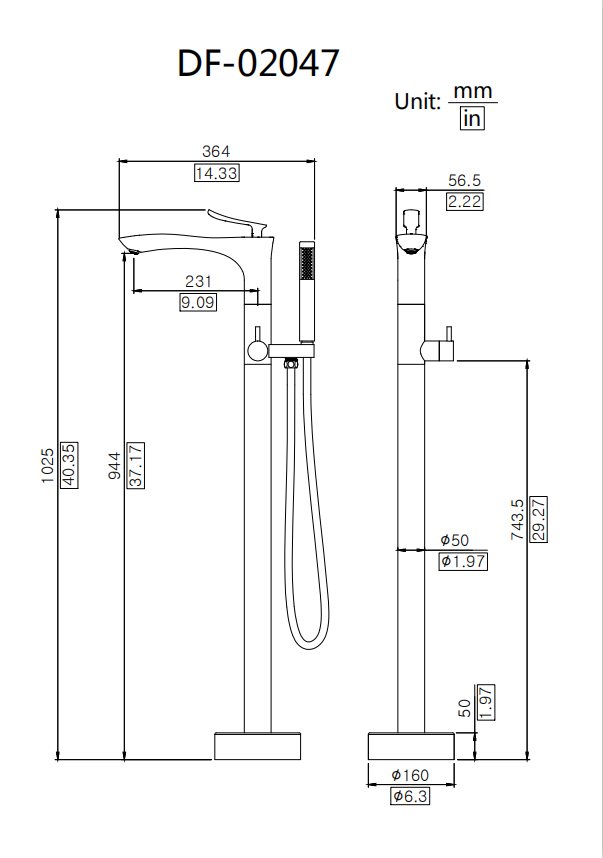 Floor Standing Shower Faucet Mixer for Freestanding Bathtub DF-02047