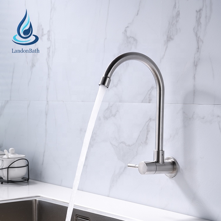 Griferia de filtro de fregadero de cocina cromado pulido montado en la pared, mezcladora fregadero