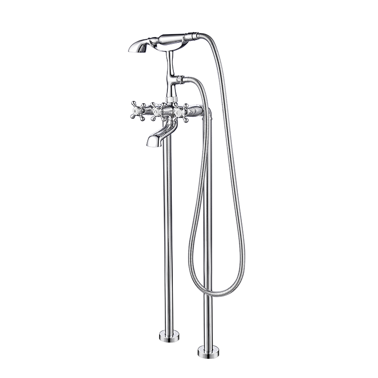 Traditional Floor Mounted Claw Foot Pillar Legs Tub Filler With Personal Handshower