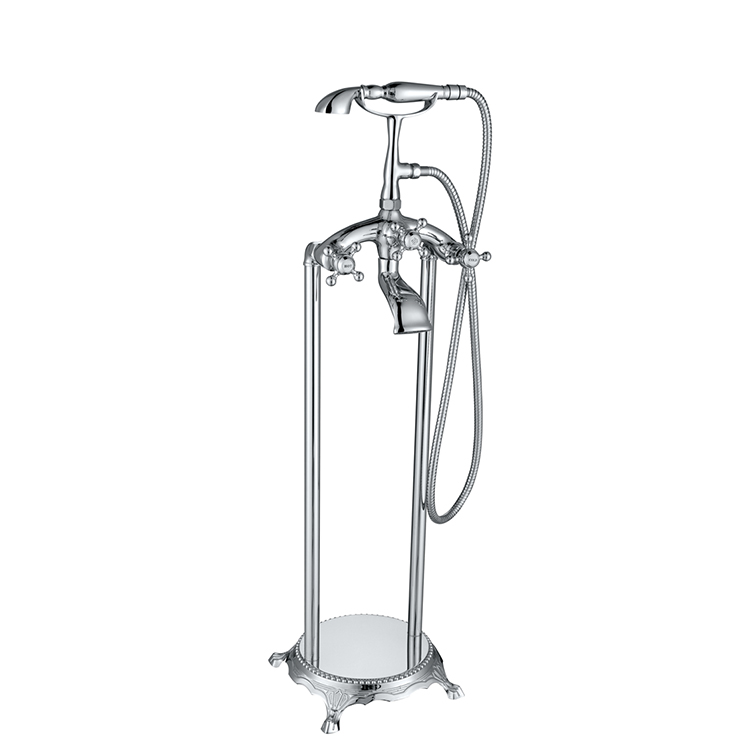 Floor mounted waterfall tub faucet triple cross knob handle bathtub faucet