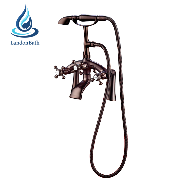 Deck Mount Clawfoot Tub Filler Handshower Antique Brass Bathtub Faucet Vintage Shower Taps Watermark