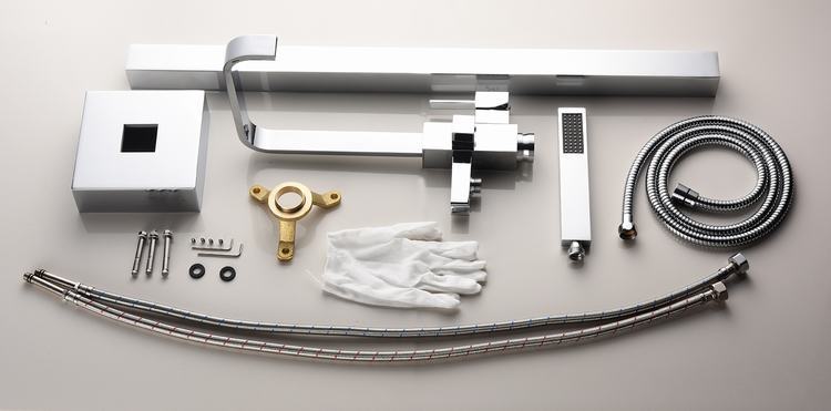 Square Chrome Bathtub Mixer Tap Brass Bathroom Copper Floor Mount Freestanding Tub Filler