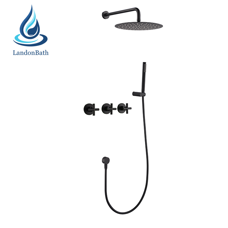 3 Piece Cross Handle3 Brass Gold Shower Set Antique Wall Mounted Faucet Mount Bathroom Mixer Tap With