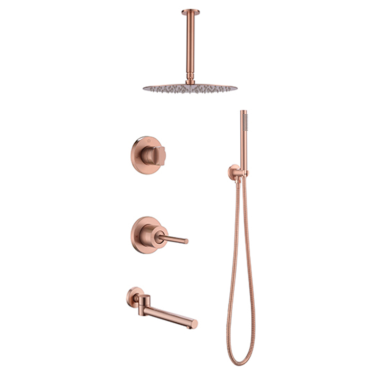 Shower Faucet Polished Copper Rose Gold Modern Bathroom Set Mixer Tap With Color Bath And Head Rose Gold Rainfall Sets