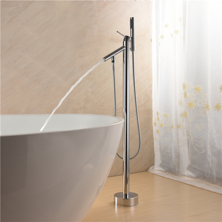 Sanitary Ware Solid Brass Chrome Finish Floor Stand Bath Filler Mixer Tap Freestanding Bathtub Faucets