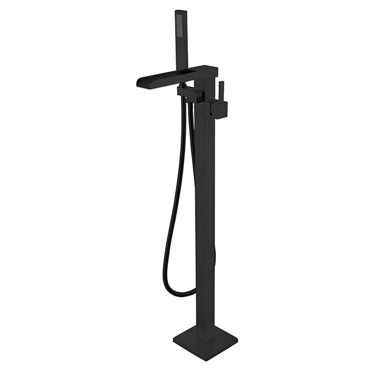 Sanitary Ware Floor Standing Bathtub Filler, Brass Baths Fillers, Freestanding Faucet Matt Black