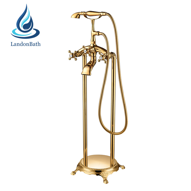 Golden and Black Color Deck-Mount Bathtub Faucet