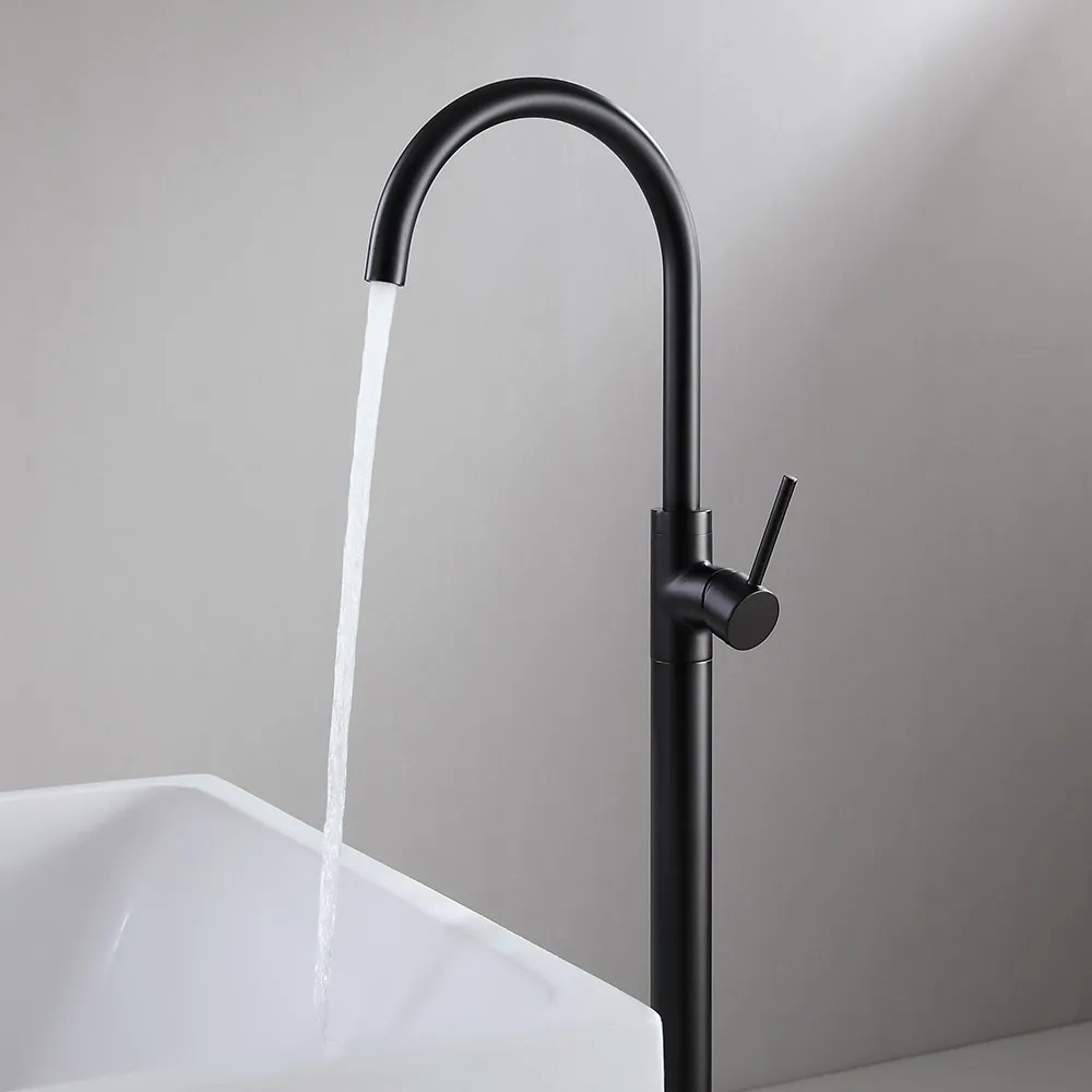 Round Matt Black Freestanding Faucet Thermostatic Bathtub Mixer