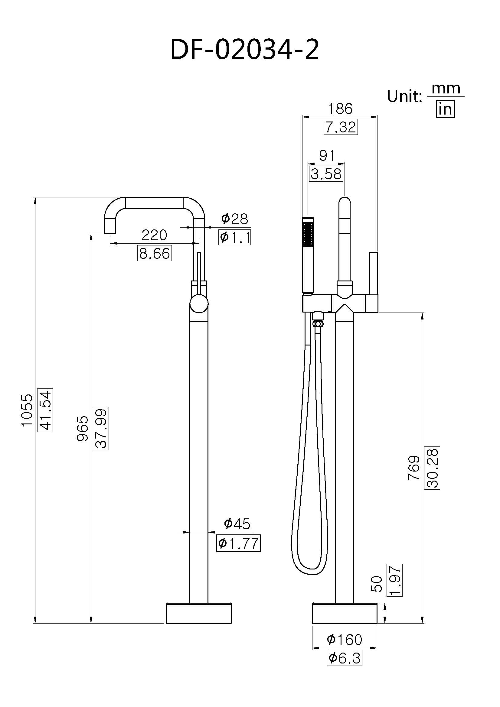 Simple Design Brass Freestanding Tub Filler Faucet DF-02034-2