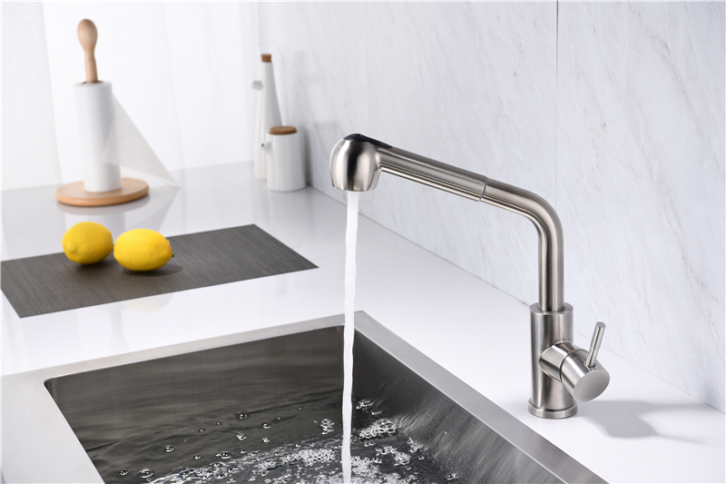 Pull Type Cold and Hot Faucet Wash Basin Copper Rotating Sink Faucet Household Telescopic Kitchen Tap