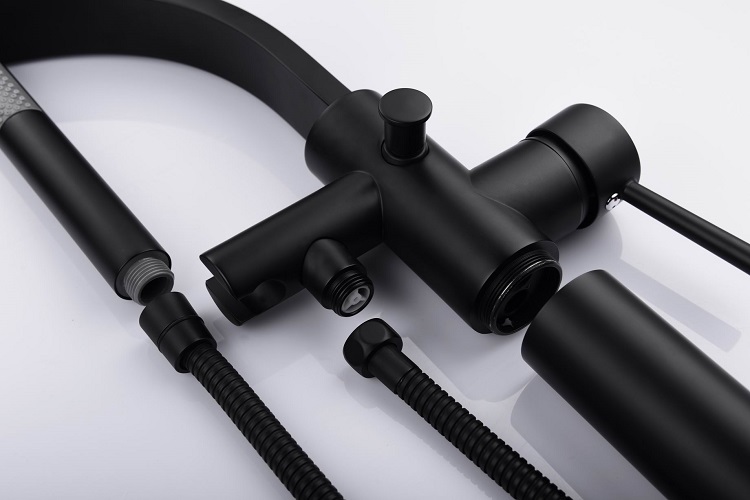Modern Design Single Handle Floor Free Stand Black Bathtub Faucet Matte Black Bath Shower Faucet With Hand Shower