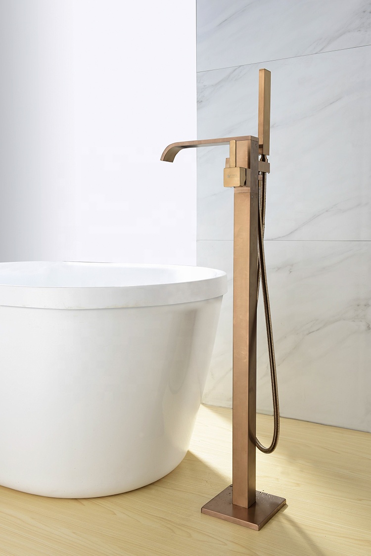 Italy Design Brass Floor Freestanding Bathtub Faucet Contemporary Free Stansing Bath Tub Mixer Taps Fillers Shower Set