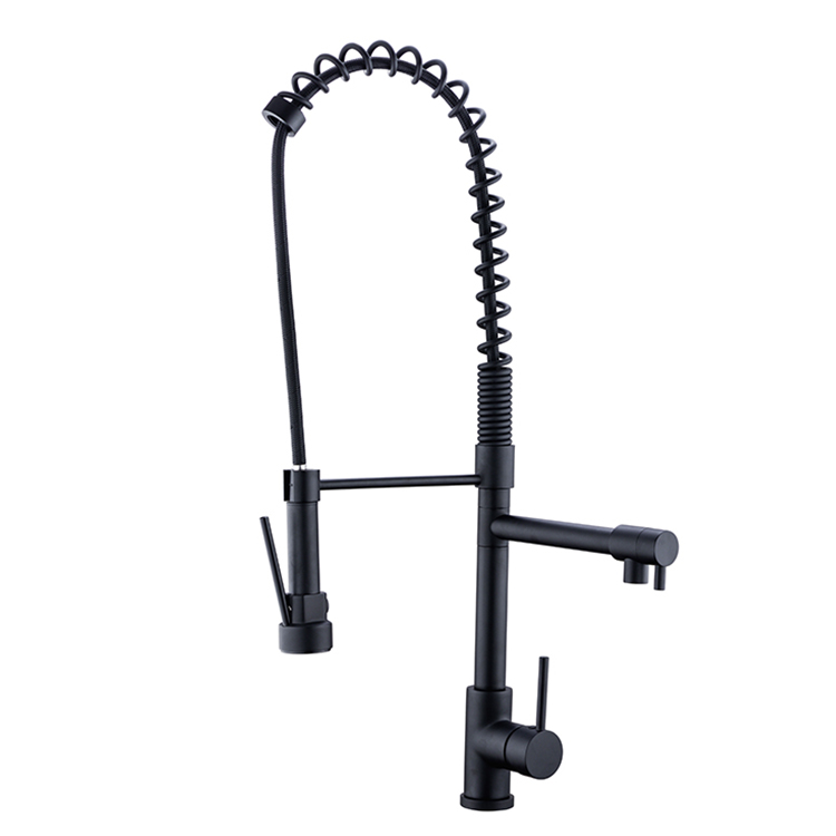 Single Handle Single Hole Matte Black Pull Out Spring Kitchen Sink Faucet With Faucet Hole Cover Kitchen Sink Faucet For Sink