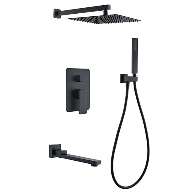 Shower Faucet Black Brass Bathroom Concealed Matte Mixer System Taps