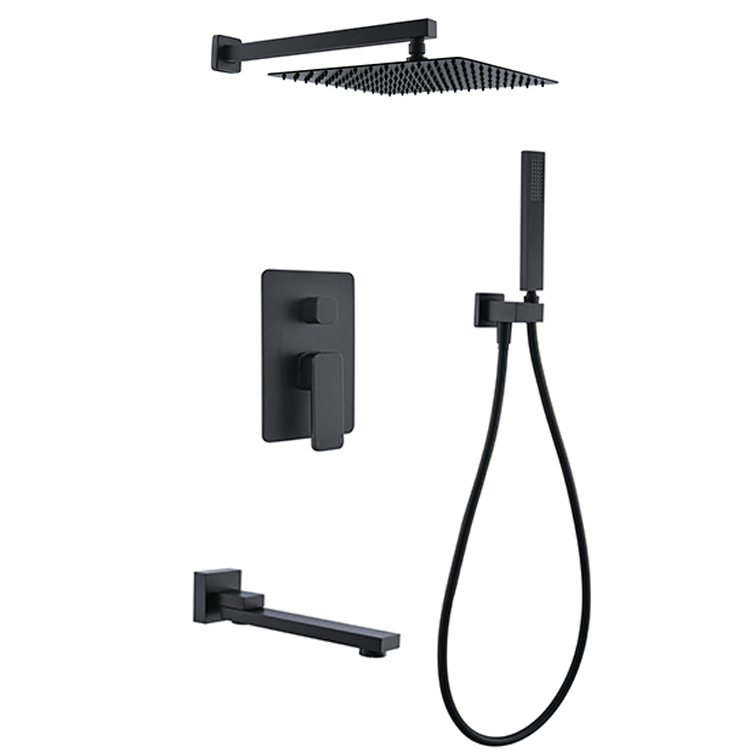 Shower Faucet Black Brass Bathroom Concealed Matte Mixer System Taps