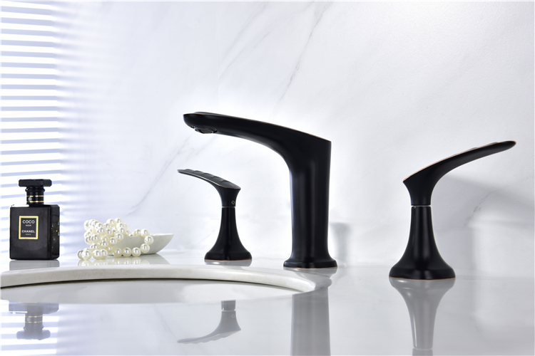 Factory Price Blackened 8" Widespread Bathroom Hand Washing Three Holes Brass Faucet For Basin