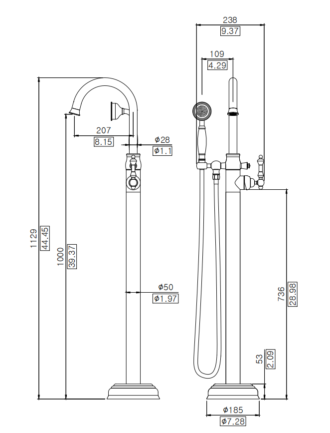 European Style Brass Bath Filler Freestanding Floor Mounted Bathtub Faucet With Shower Hand Mixer Tap