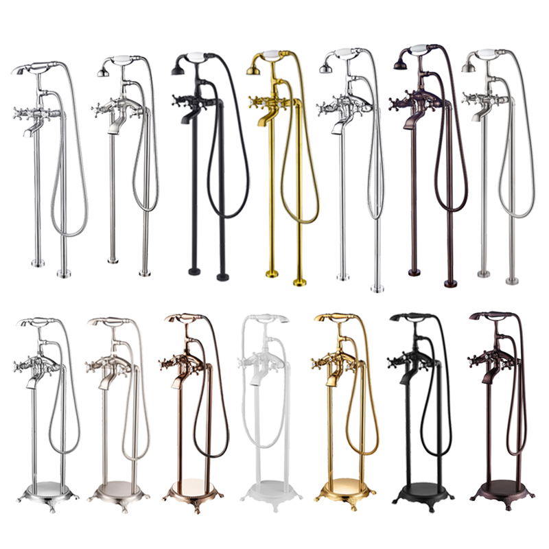 China Factory Good quality Prices Bathtub Faucet Black Floor Mount Brass Single Handle Bathroom Faucets with Hand Shower