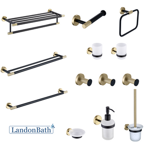 Brushed Gold Black Bathroom Accessories Set Paper Holder Towel Rail 623Series