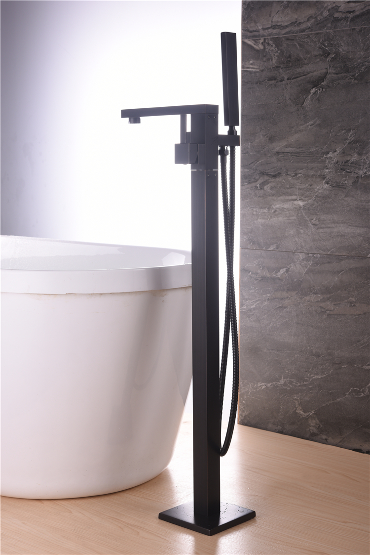 304 Stainless Steel Matte Black Floor-Mount Bathtub Faucet