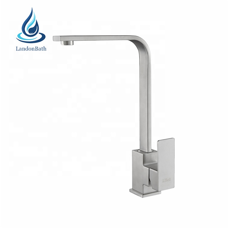 Factory Direct Sell Luxury Square Design Single Handle Long Neck Tall Kitchen Sink Faucet Flat Head Hot&Cold Water Mixer Taps