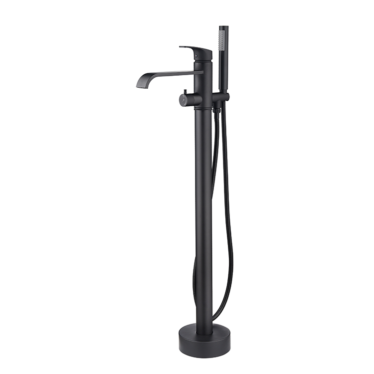 Modern Electroplated Matte Black Stand bathtub Alone Bathroom Free Floor Standing Bath Faucet Tap Mixer Shower