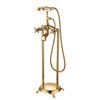 Gold Color Cast Iron Bathtub Bathroom Faucet Floor Mount Clawfoot Tub Faucet Mixer Tap Spout Shower
