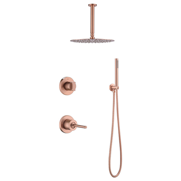 Shower Faucet Polished Copper Rose Gold Modern Bathroom Set Mixer Tap With Color Bath And Head Rose Gold Rainfall Sets