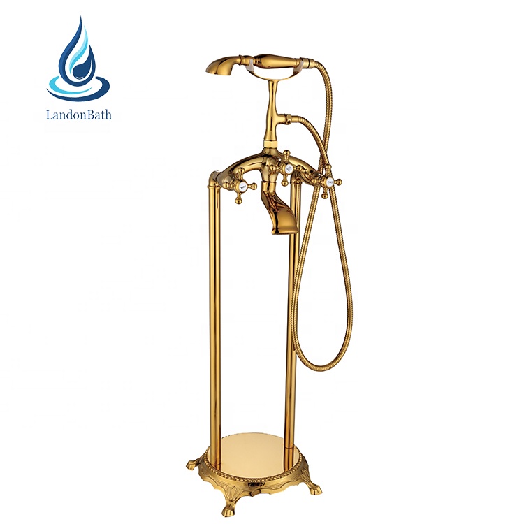 Rose Gold Antique Freestanding Bath Tub Mixer Tap Floor Mounted free stand Bathtub Mixing Faucet