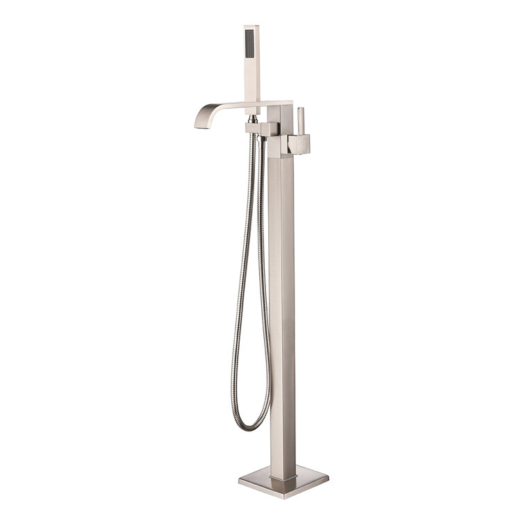 Brushed Nickel Bathroom Bathtub Mixer Tap Floor Standing Faucet