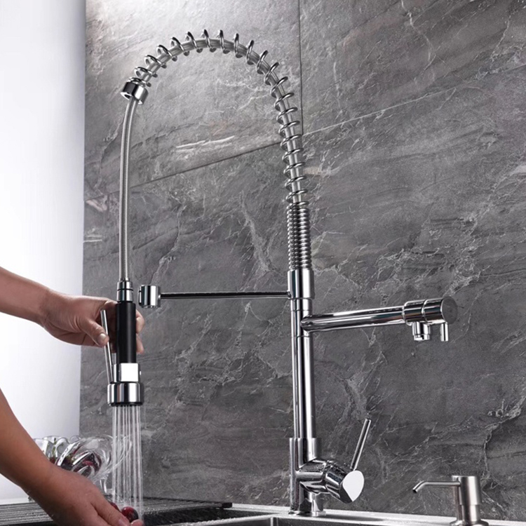 Pull Down Brass Mixer Spring Kitchen Faucet With Spray Torneira Cozinha Flexivel