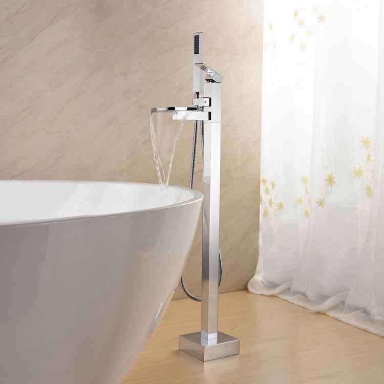 Freestanding Tub Filler Waterfall Bathtub Faucet Floor Mount Brass Bathroom Faucets with Hand Shower room