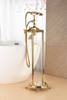 Antique Gold Triple Handle Freestanding Bath Tub Mixer Faucets Phone Style Floor Mounted Bathtub Faucet Claw Foot Tub Tap
