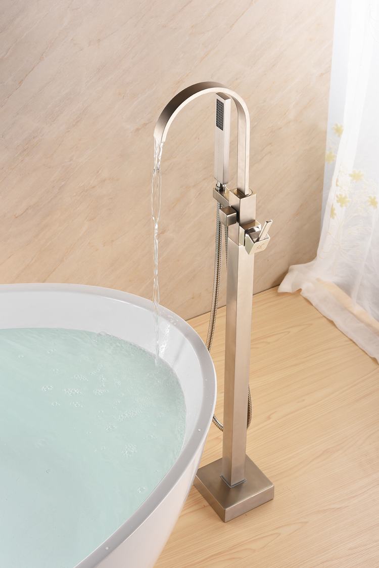 Freestanding Bathtub Faucet Tub Filler Brushed Nickel Floor Mount Brass Single Handle Bathroom Faucets With Hand Shower