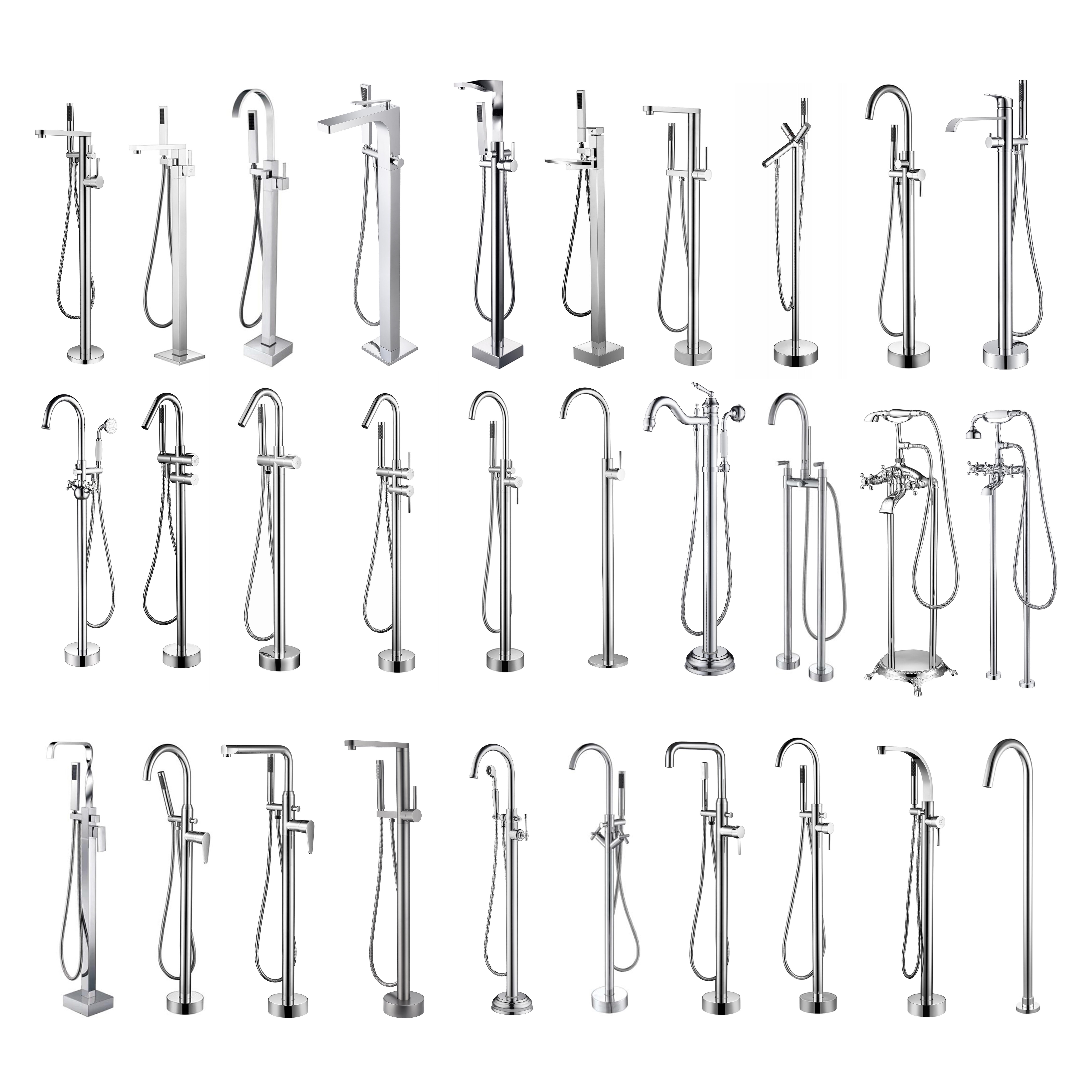 Good Quality Brass Chrome Distributor Sanitary Ware Waterfall Floor Mount Tub Filler Freestanding Bathtub Faucet