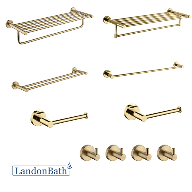 Brushed Gold Bathroom Accessories Set Paper Holder Towel Rail 70Series