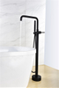 Single Handle Matte Black Thermostatic Floor-Mount Bathtub Faucet