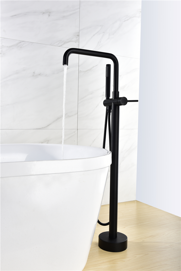 Single Handle Matte Black Thermostatic Floor-Mount Bathtub Faucet