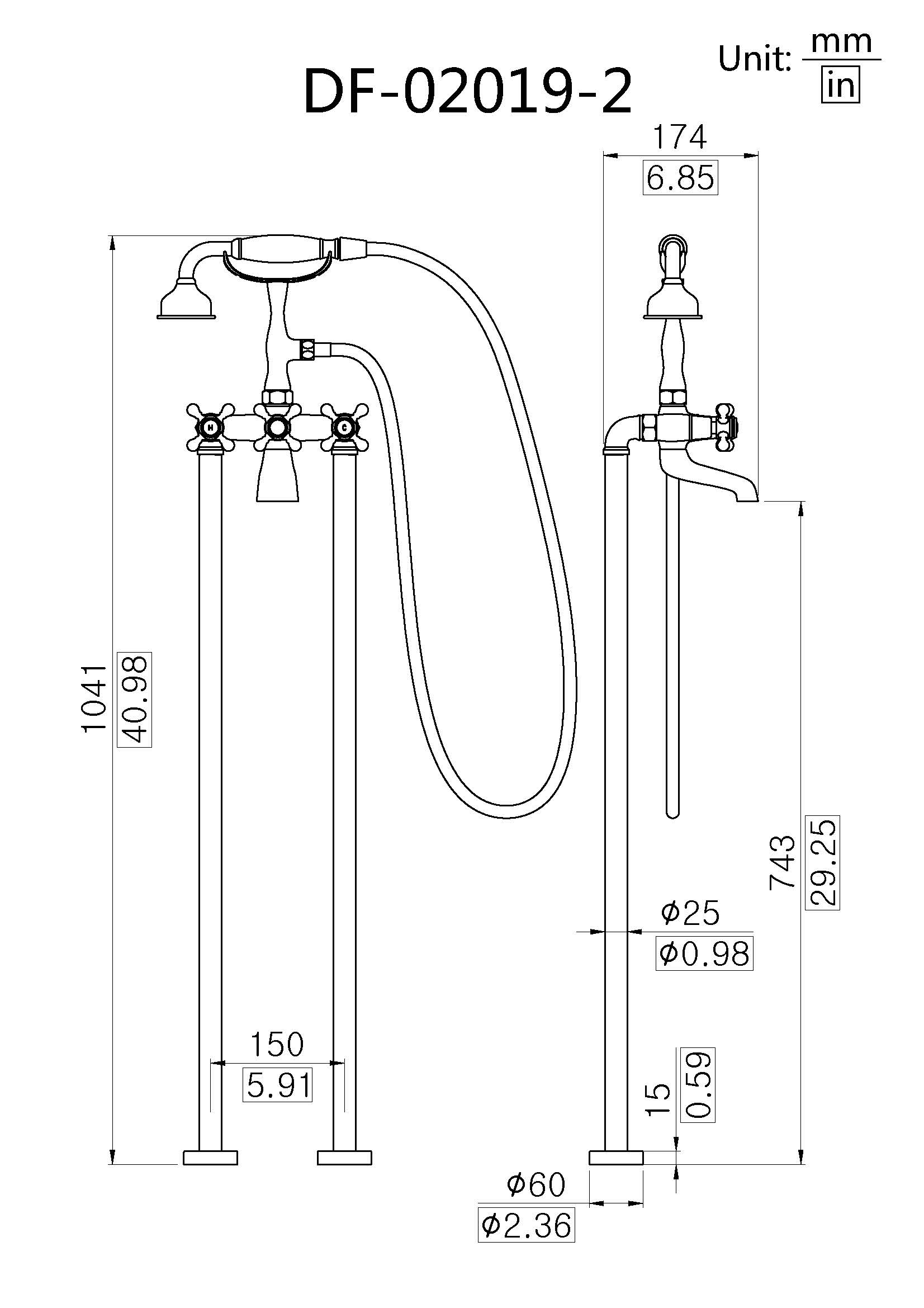 Vintage Design Freestanding Bathtub Filler Faucet Mixer Tapware DF-02019-2