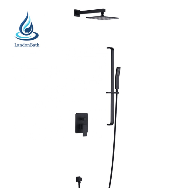 Modern Wall Mounted Bathroom Brass Matt Black Concealed Hidden Rainfall Shower Faucet Zwarte Waterval Badkraan Doucheset