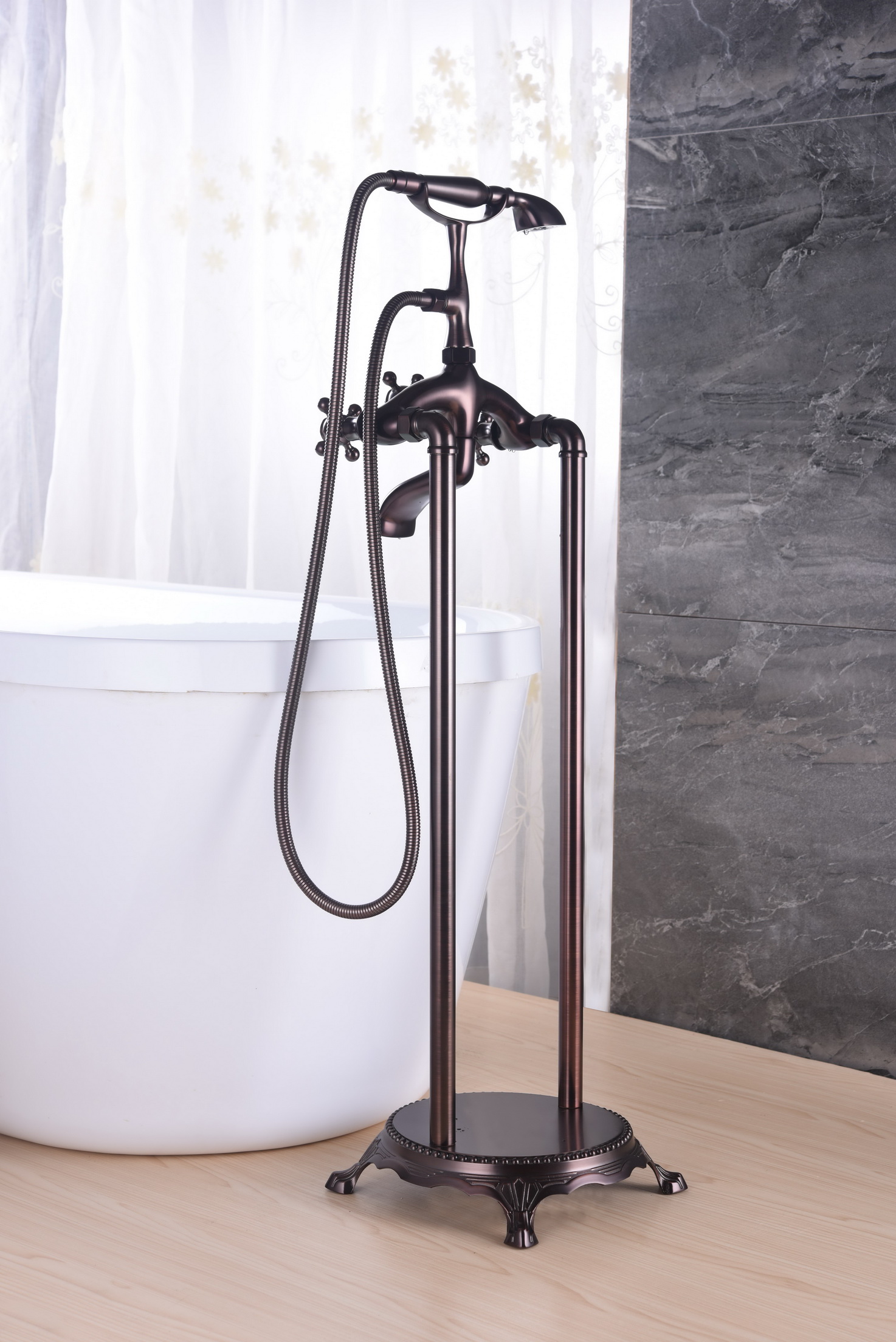 Antique Color Design Copper Hot Tap Free Standing Mixer Faucet for Claw Foot Bathtub