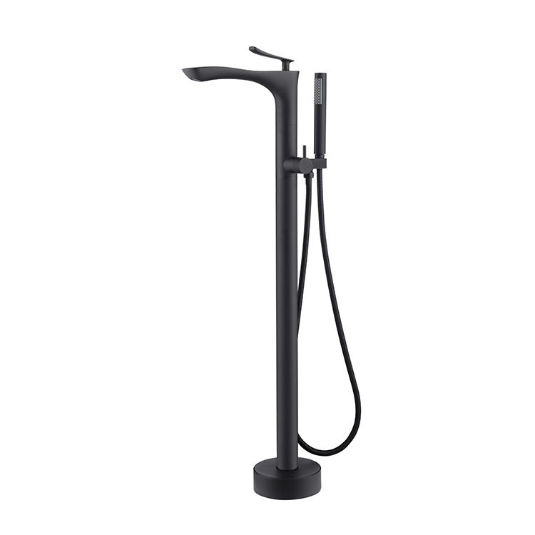 Modern Electroplated Matte Black Stand bathtub Alone Bathroom Free Floor Standing Bath Faucet Tap Mixer Shower
