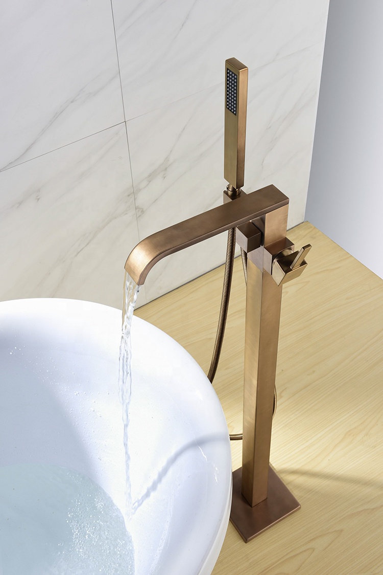 Italy Design Brass Floor Freestanding Bathtub Faucet Contemporary Free Stansing Bath Tub Mixer Taps Fillers Shower Set