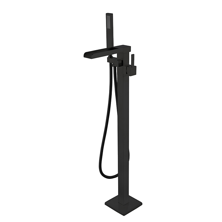 Waterfall Matt Black Floor Mounted Bathtub Faucet DF-02041