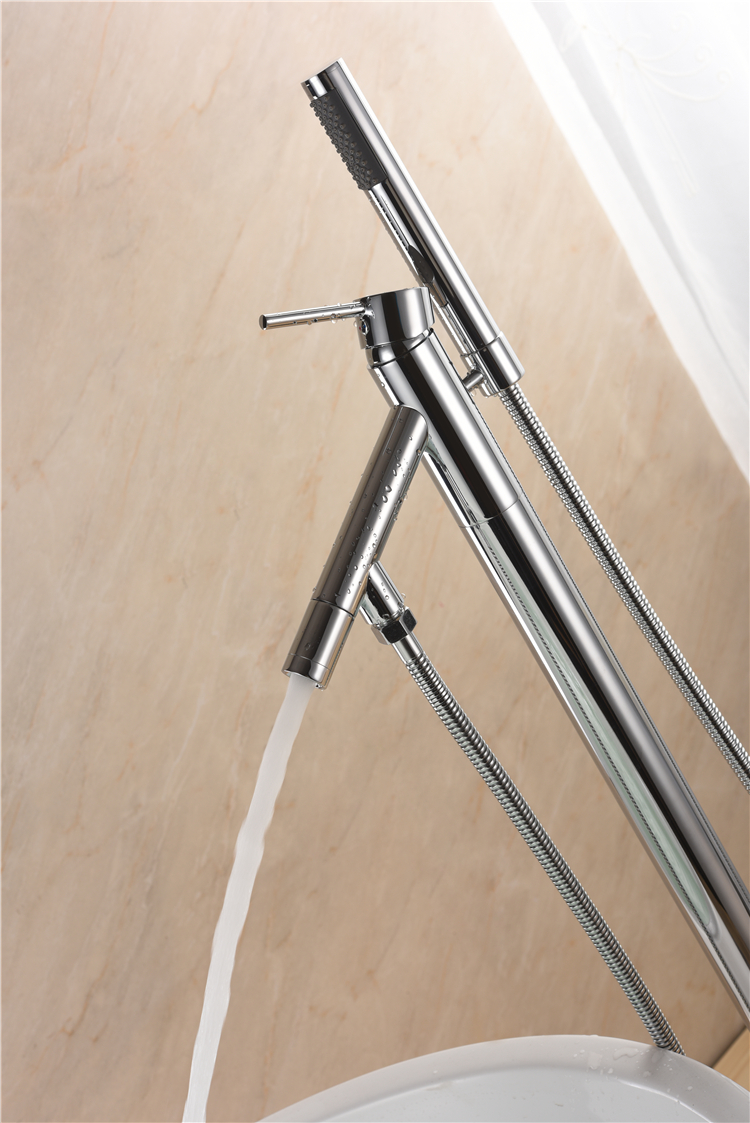 Sanitary Ware Solid Brass Chrome Finish Floor Stand Bath Filler Mixer Tap Freestanding Bathtub Faucets