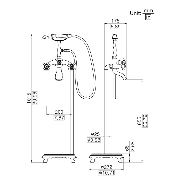 Floor Faucet Black Ancient Copper Shower Vertical Faucet For Clawfoot Bathtub