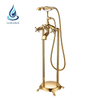 Antique Gold Triple Handle Freestanding Bath Tub Mixer Faucets Phone Style Floor Mounted Bathtub Faucet Claw Foot Tub Tap